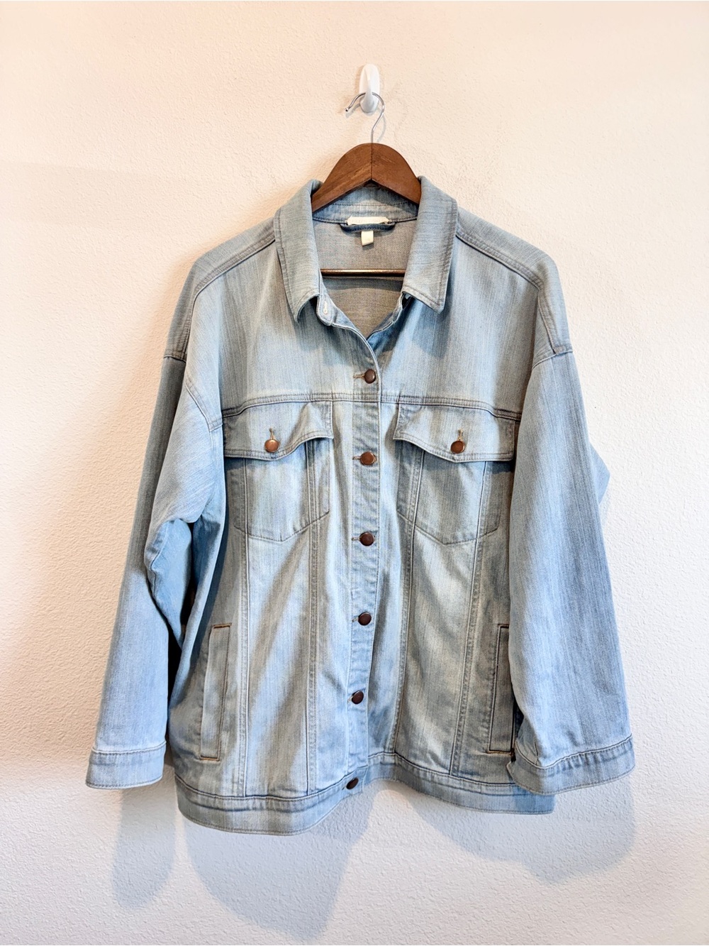 Eileen Fisher Denim Jacket 2X Organic Cotton Oversized Light Coastal Casual J12